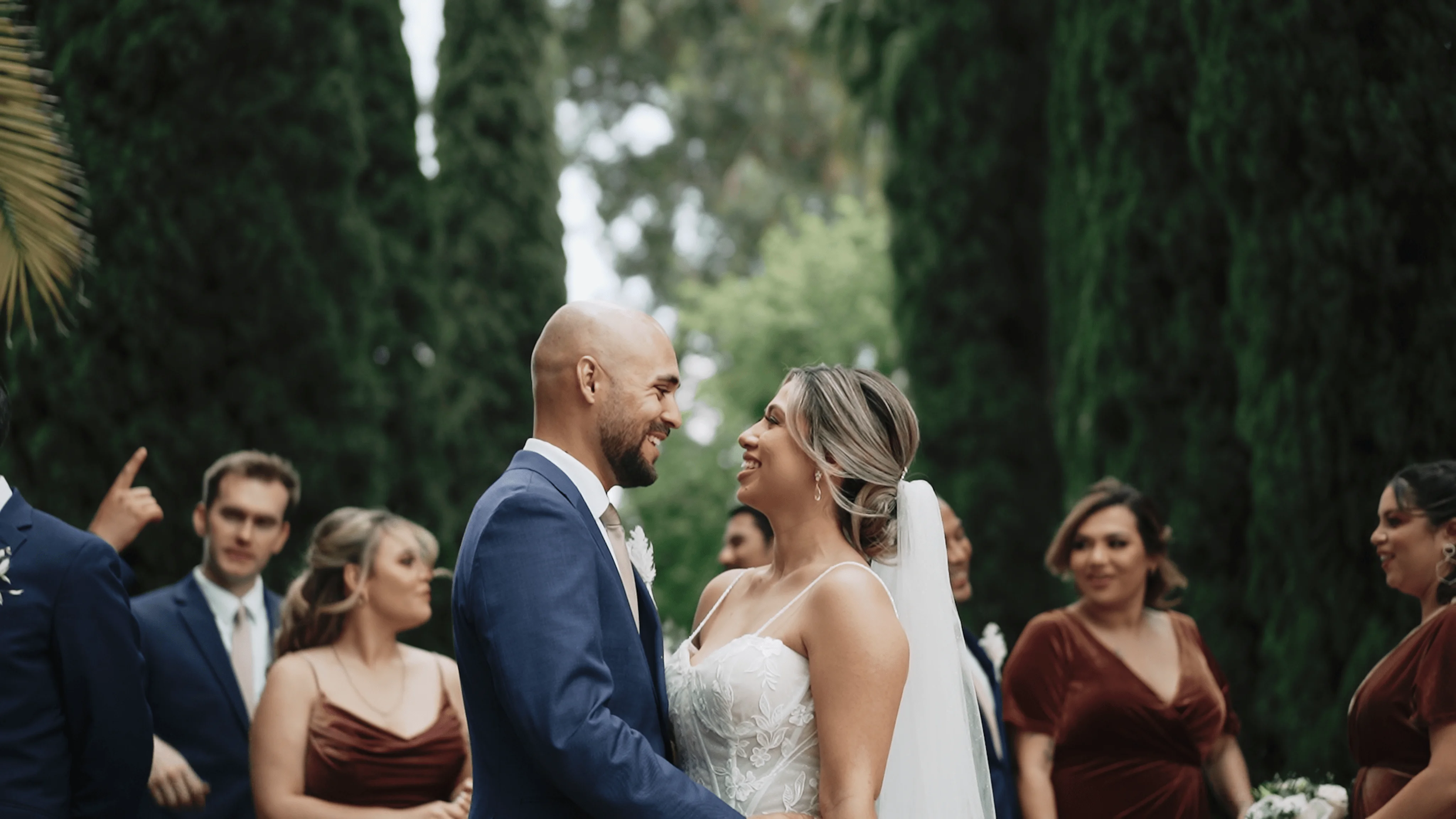 Bride & Groom deeply looks into each other's eyes